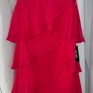 SLNY Cerise Red Tiered Chiffon Dress Size 4P